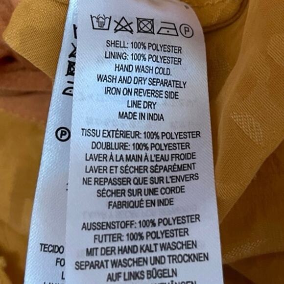 French Connection Brenna Yellow Long Puff Sleeve V-Neck Peplum Blouse Top Size 8 - Picture 5 of 5